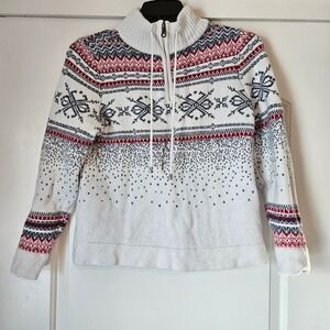 Nordic Quarter Zip Sweater Womens Medium White Fair Isle Christopher Banks